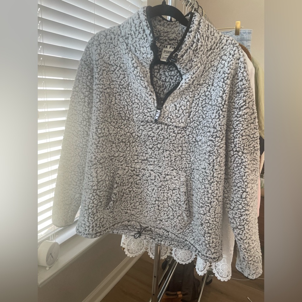 Victoria Secret PINK Sherpa Cozy Gray Pullover